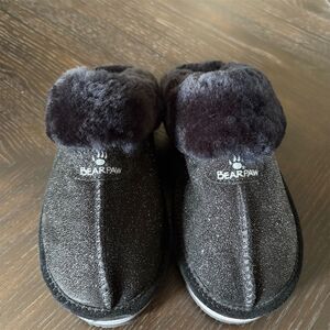 Bearpaw NWOT Loki Caviar Black Sparkle  Slip-On Slippers Faux Fur Lined W Sz 8